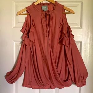 Maeve Liesel Open Shoulder Ruffled Blouse Sz S